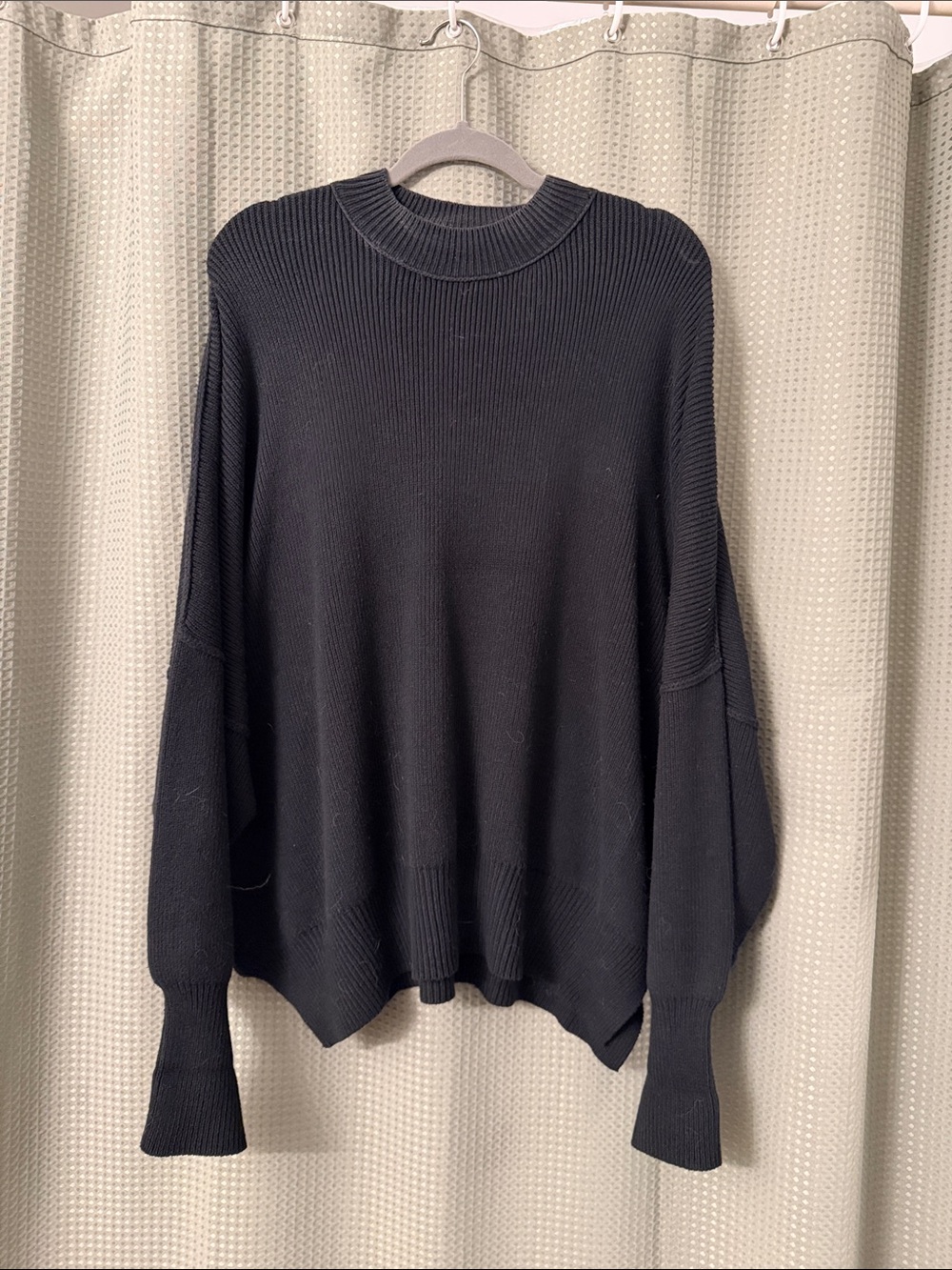 Free People Black Oversized Ribbed Crewneck Sweater